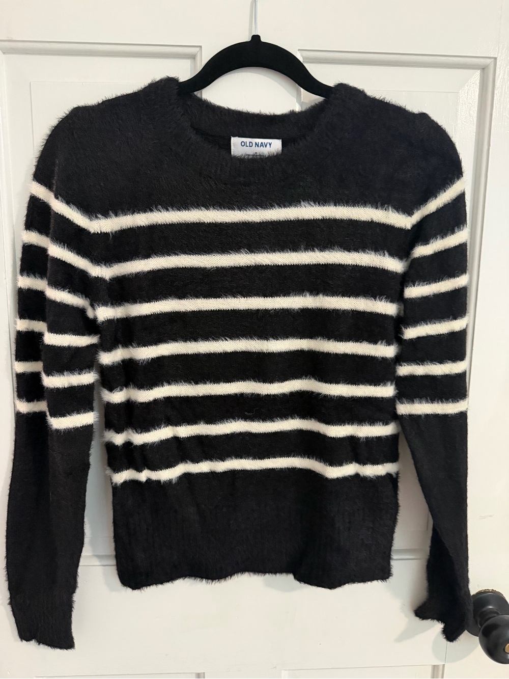 Old Navy Black and White Fuzzy Striped Pullover